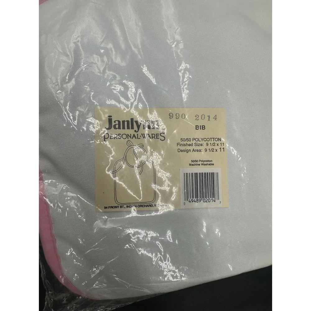 Janlynn Personal Wares Quilted Baby Bib Pink Trim White Embroidery Blank